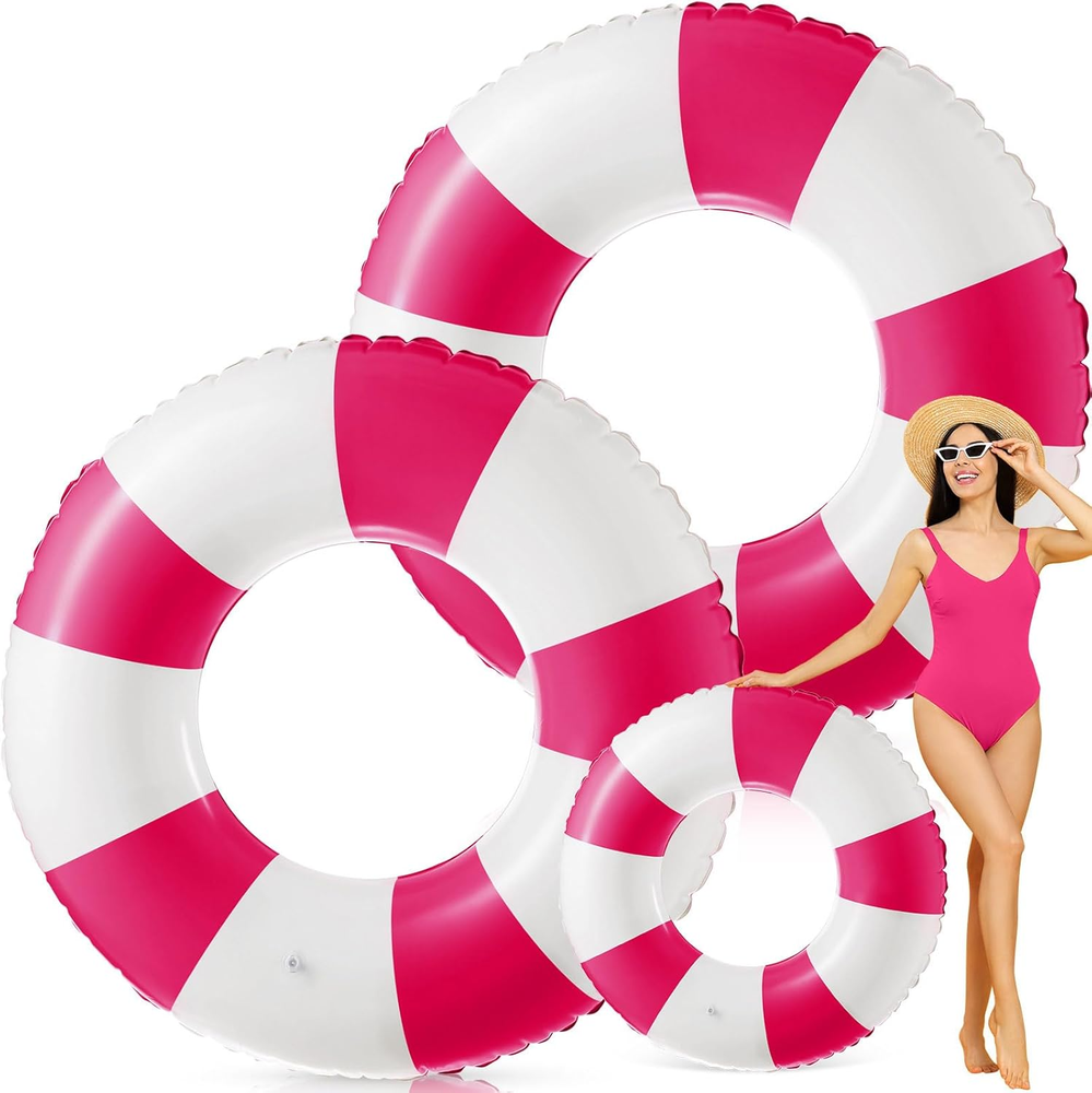 47.24 Inch Jumbo Pool Floats Inflatable Tube Swimming Ring Striped Pool Rings fo