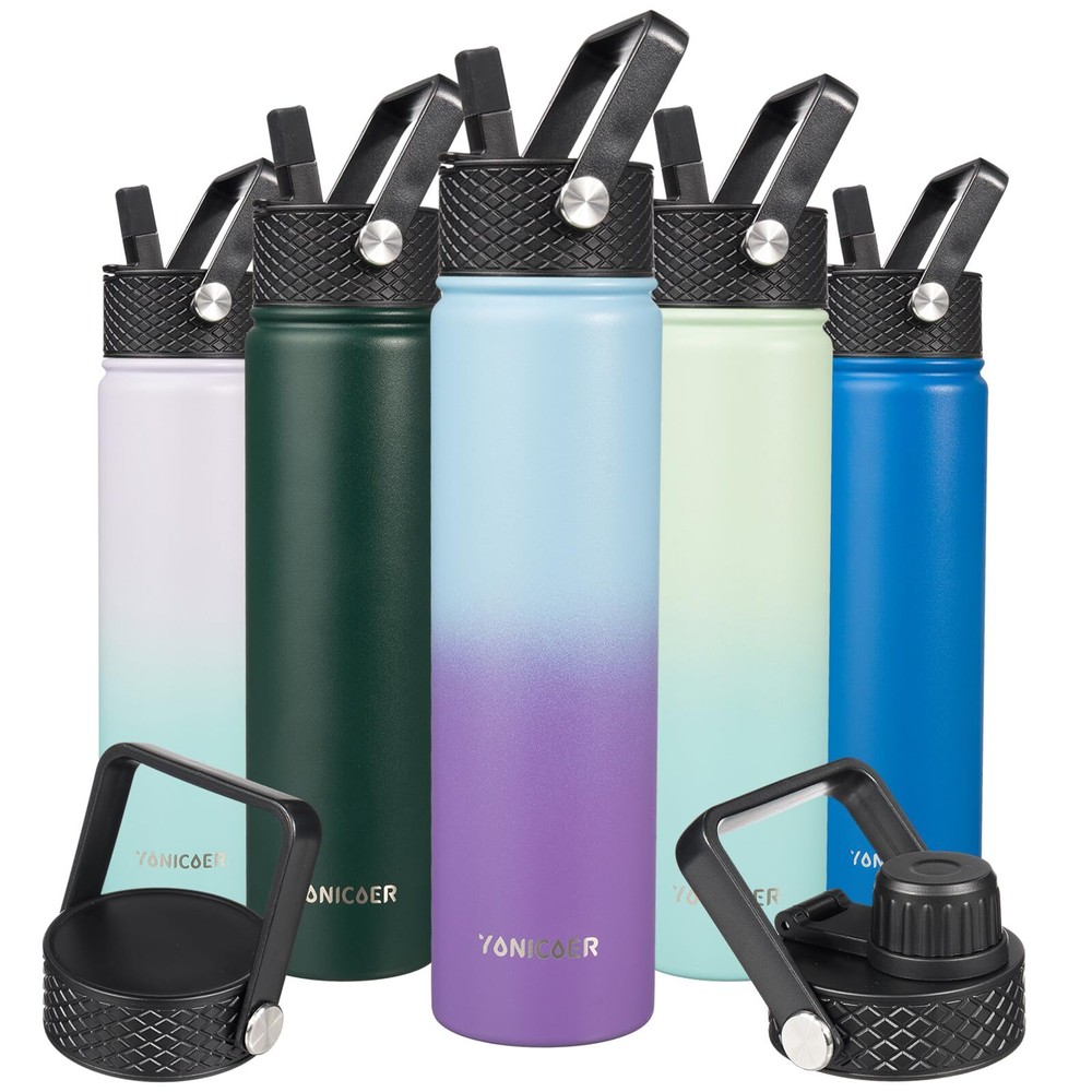 Insulated Water Bottle With Straw 24oz Stainless Steel Thermo Flask Double Walle