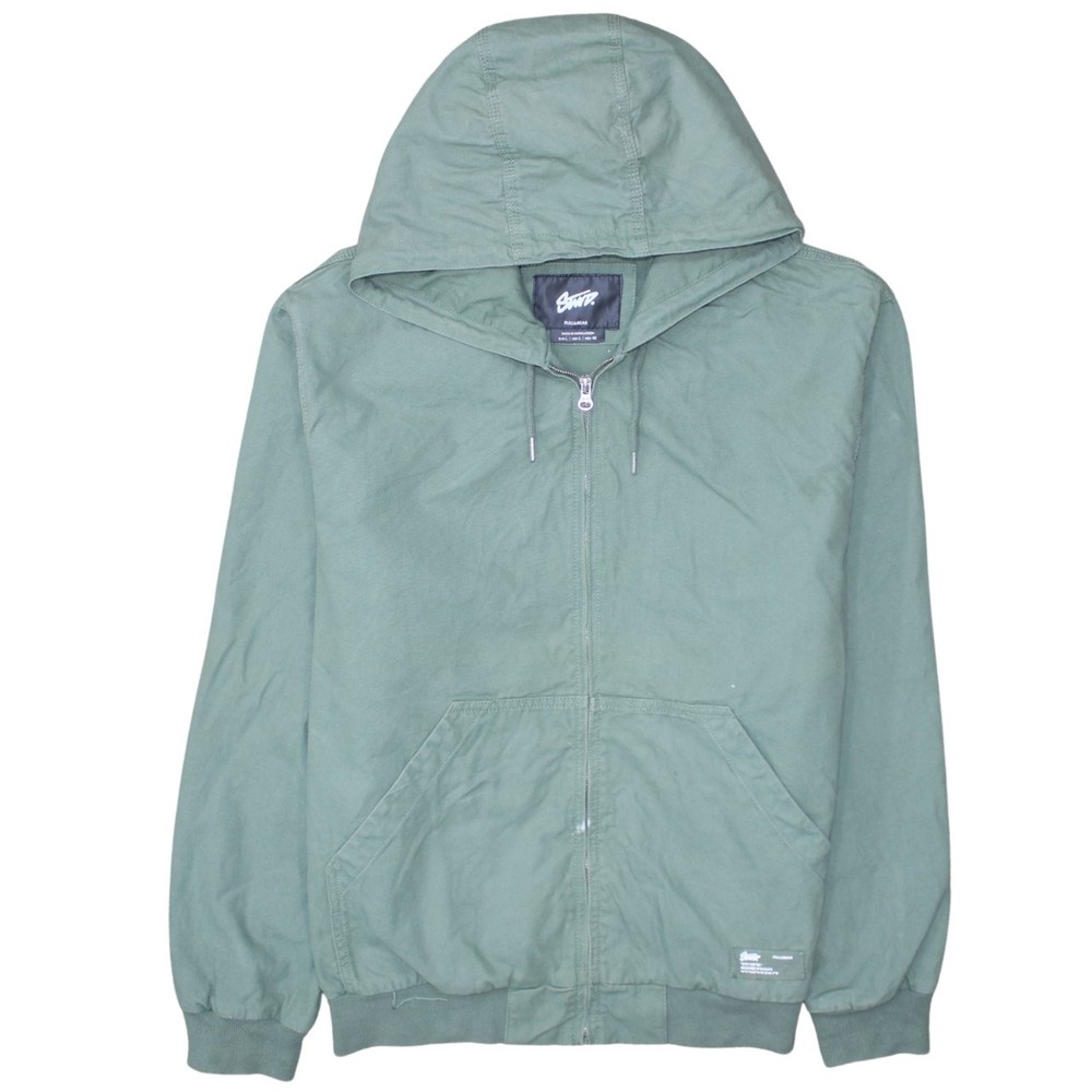 Pull & Bear Mens Windbreaker Jacket Green Lightweight Hooded Zip Softshell L