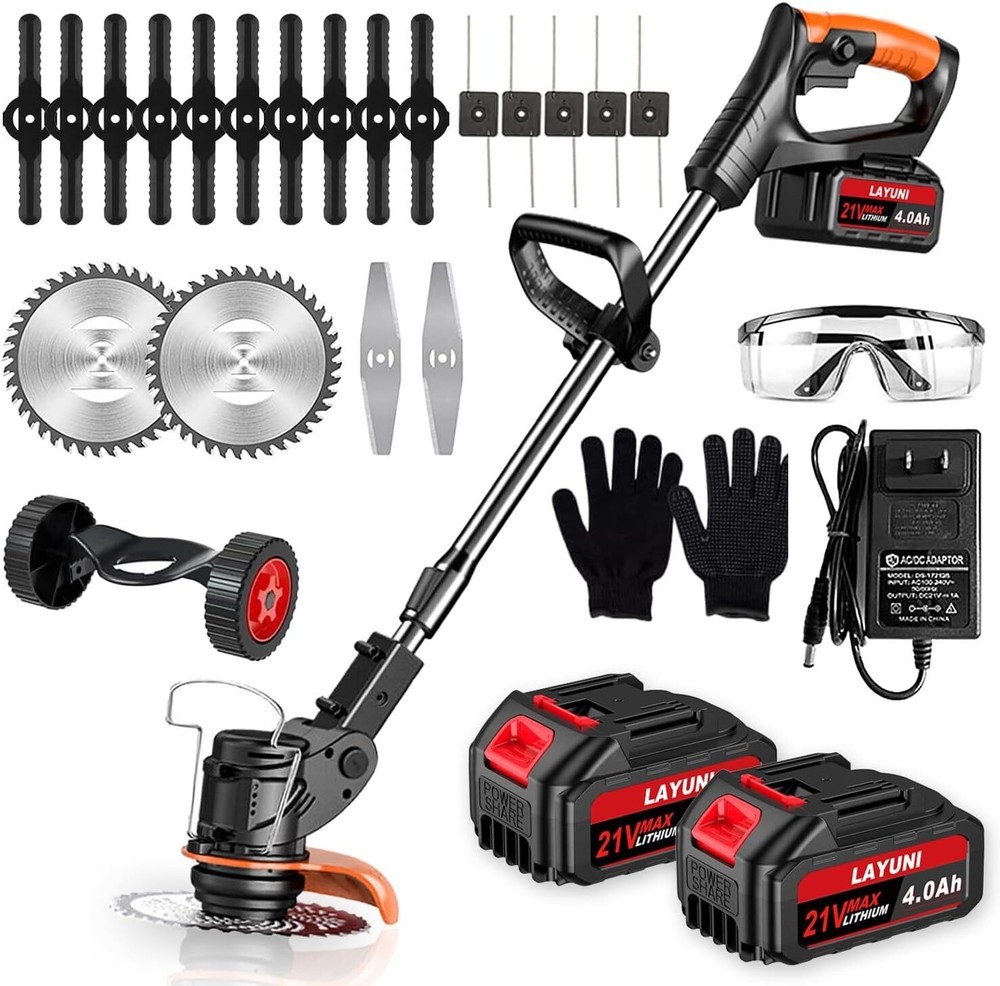 Cordless Electric Weed Wacker with 5 Blades & 3 Batteries for Powerful Trimming
