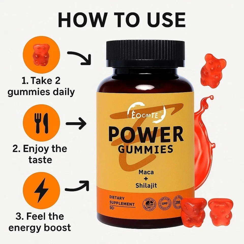Power Gummies Maca + Shilajit Enhances Energy and Stamina Dietary Supplement