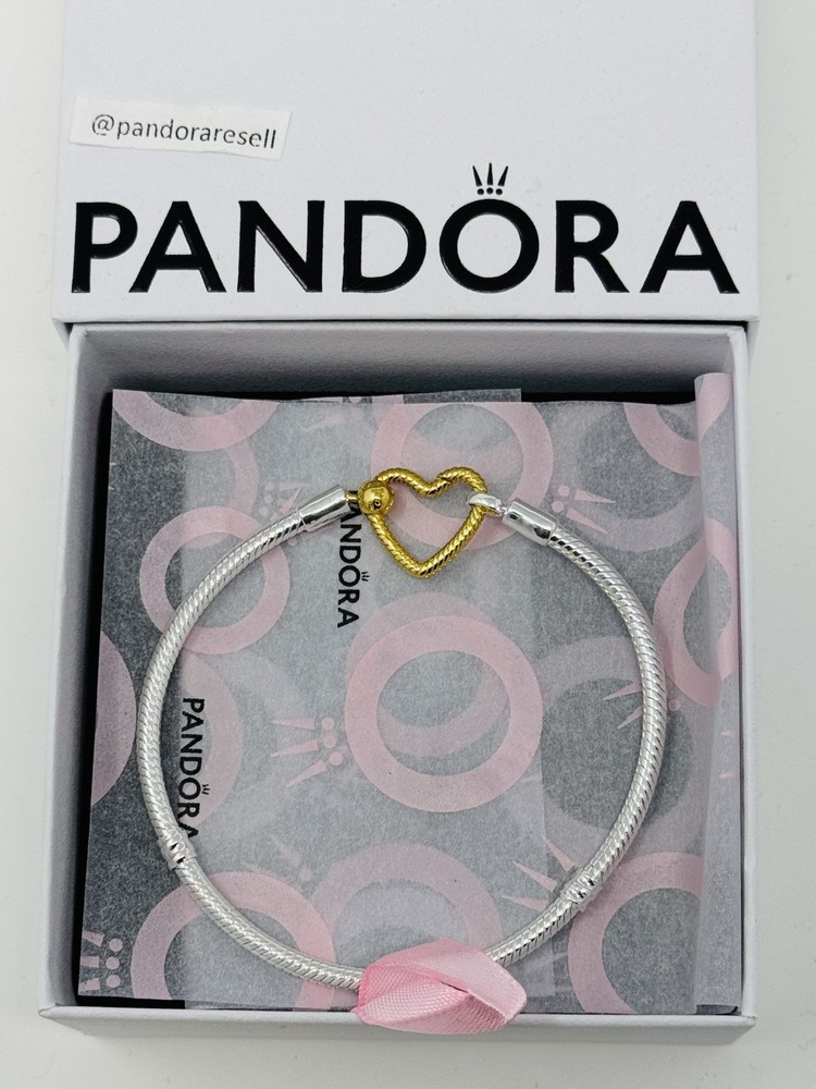 *Brand New* Pandora Moments Heart Closure Snake Chain Bracelet Gold X Silver