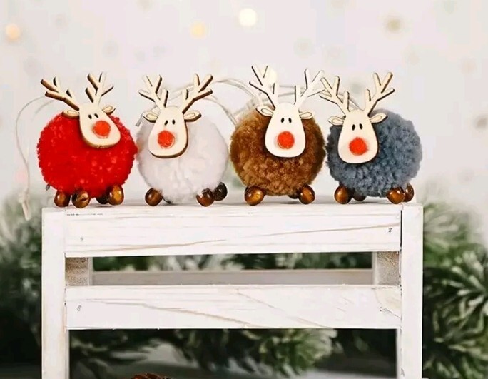 Reindeer Christmas Tree Bauble Ornaments Set of 4