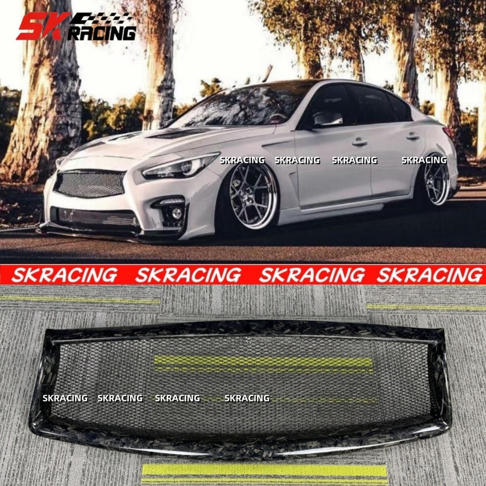 Parachoques delantero de fibra de carbono forjado para Infiniti Q50 2014-17 sedán rejilla de malla