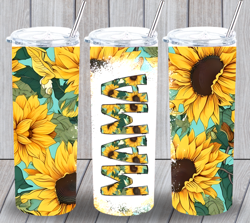 MOM LIFE 22 Big Mama Sunflowers Multicolor 20oz Insulated Tumbler Lid Straw New