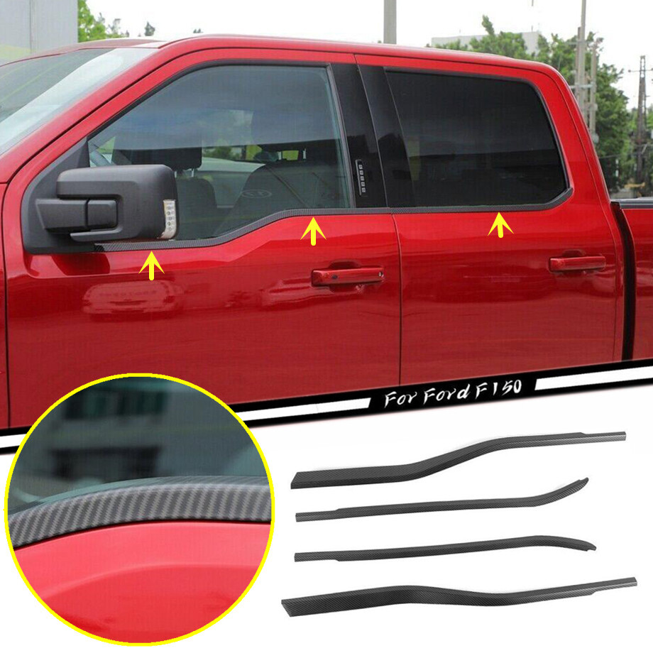Car Window Bottom Sill Cover Trim Strips For Ford F150 21-23 Accessories Carbon