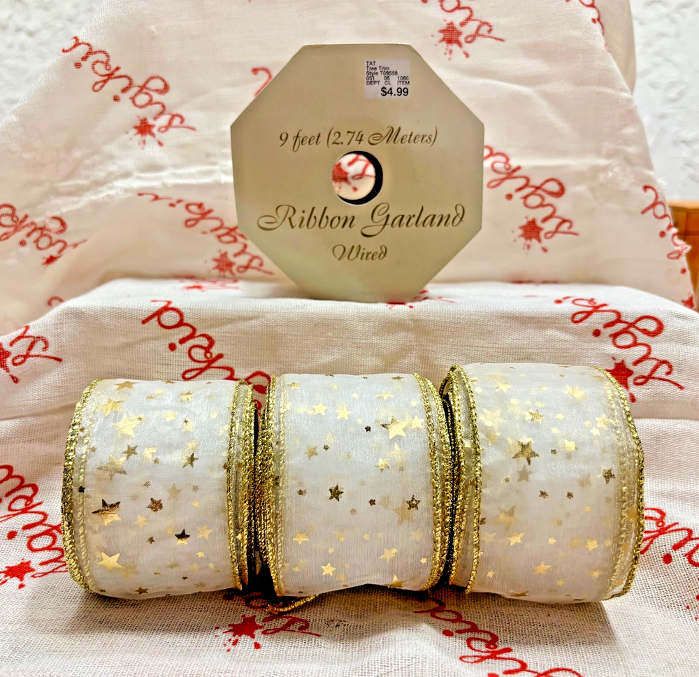 WIRED RIBBON GARLAND TREE TRIM GOLD STARS