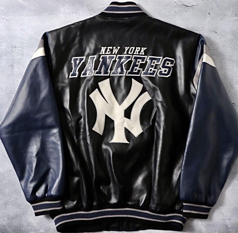 New York Yankees MLB L Embroidered PVC Leather Jacket Black Navy
