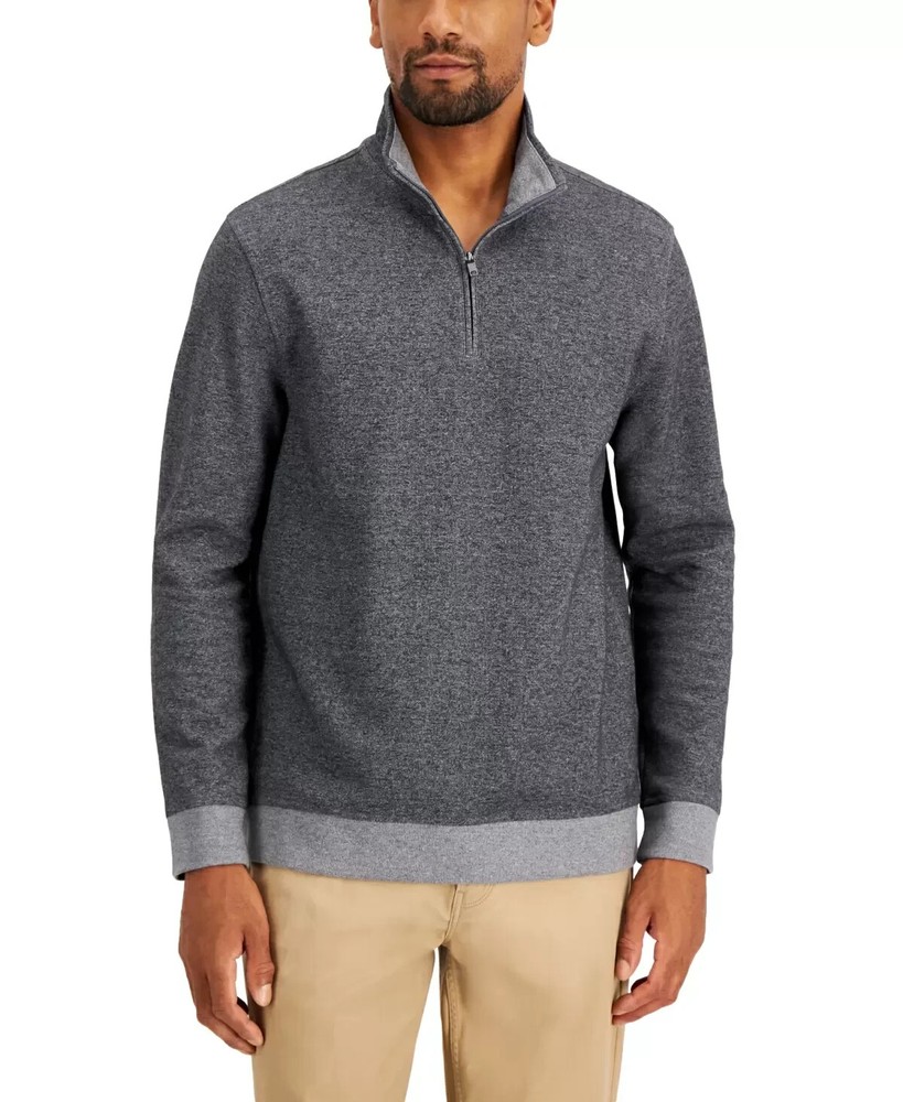 Alfani Men's Regular-Fit Solid 1/4-Zip Sweatshirt, Charcoal HR, Size S