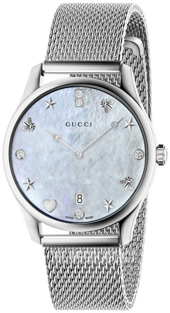 Gucci G-Timeless Women's White MOP Diamond Dial Watch - YA1264094 ($2320 MSRP)