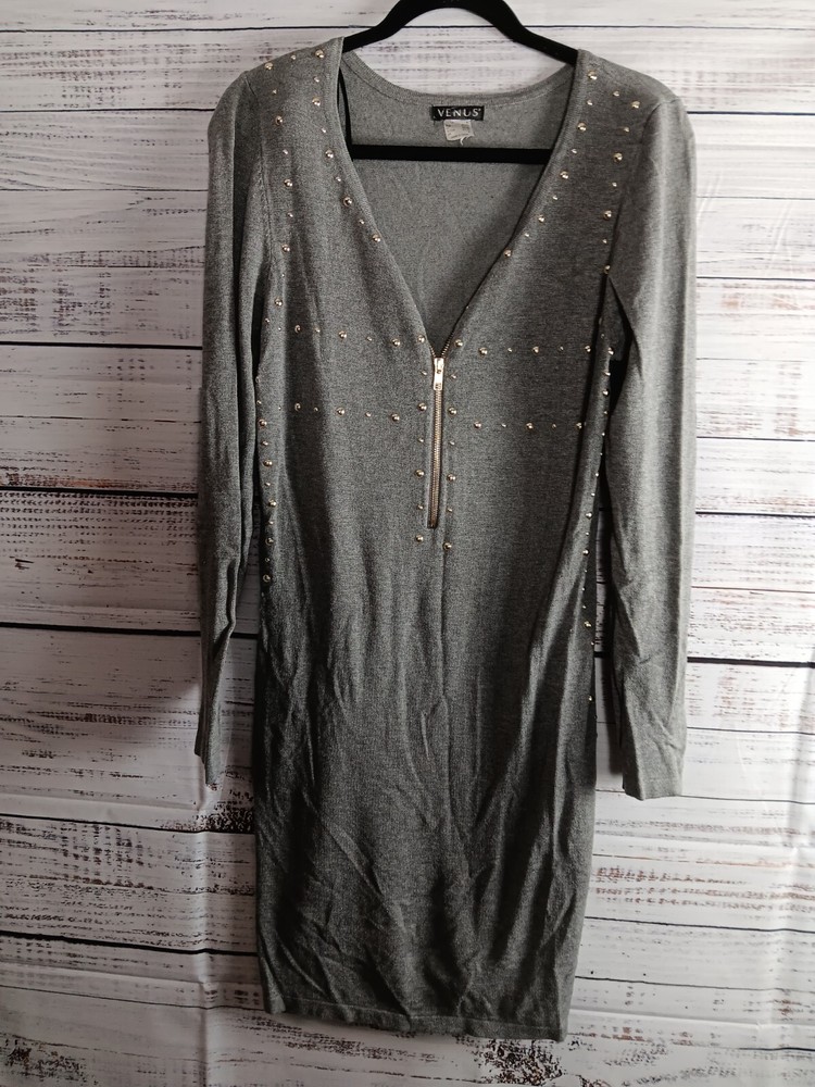 VENUS Sweater Dress women's Medium Midi Grey long sleeve