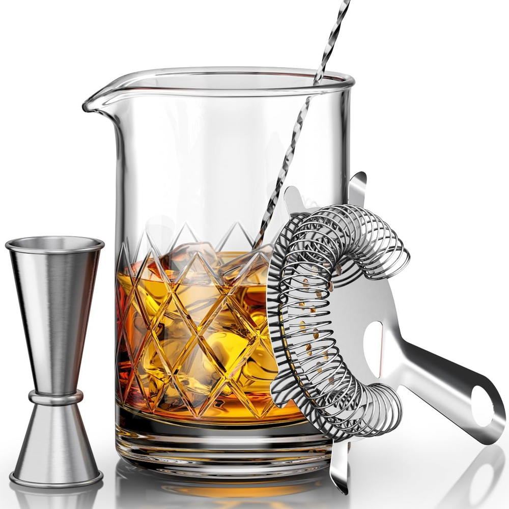 . Crystal Cocktail Mixing Glass Set - 4 Piece - 24Oz 710Ml - Solid, Sturdy and D