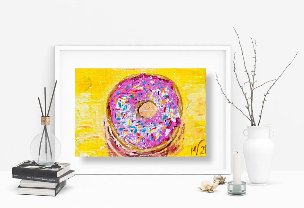 Colorful Donut Painting on Canvas for Sweet Kitchen Decor and Food Art