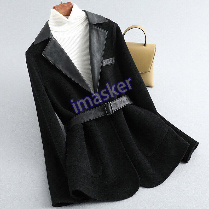 Leather Collar Double-sided Cashmere Coat Woolen Women's Korean Belted Jackets