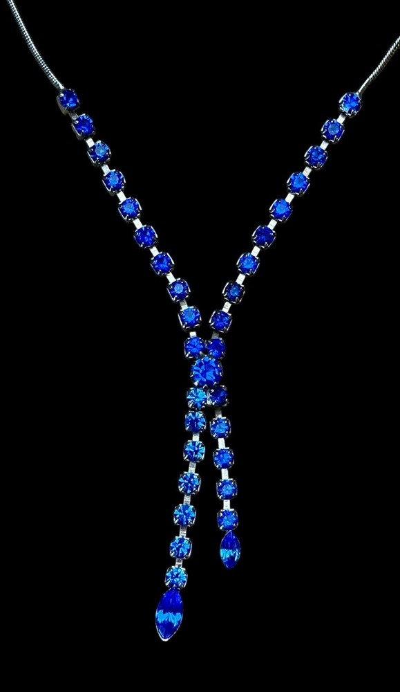 Blue Rhinestone Silver Tone Adjustable Fashion Necklace