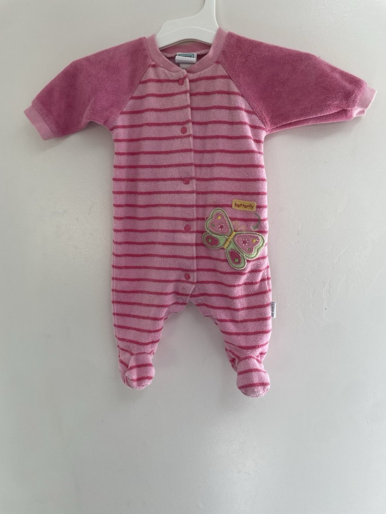 Little Me Baby Girls Cute Butterfly Striped Terry Long Sleeve 1-Piece Pink NB