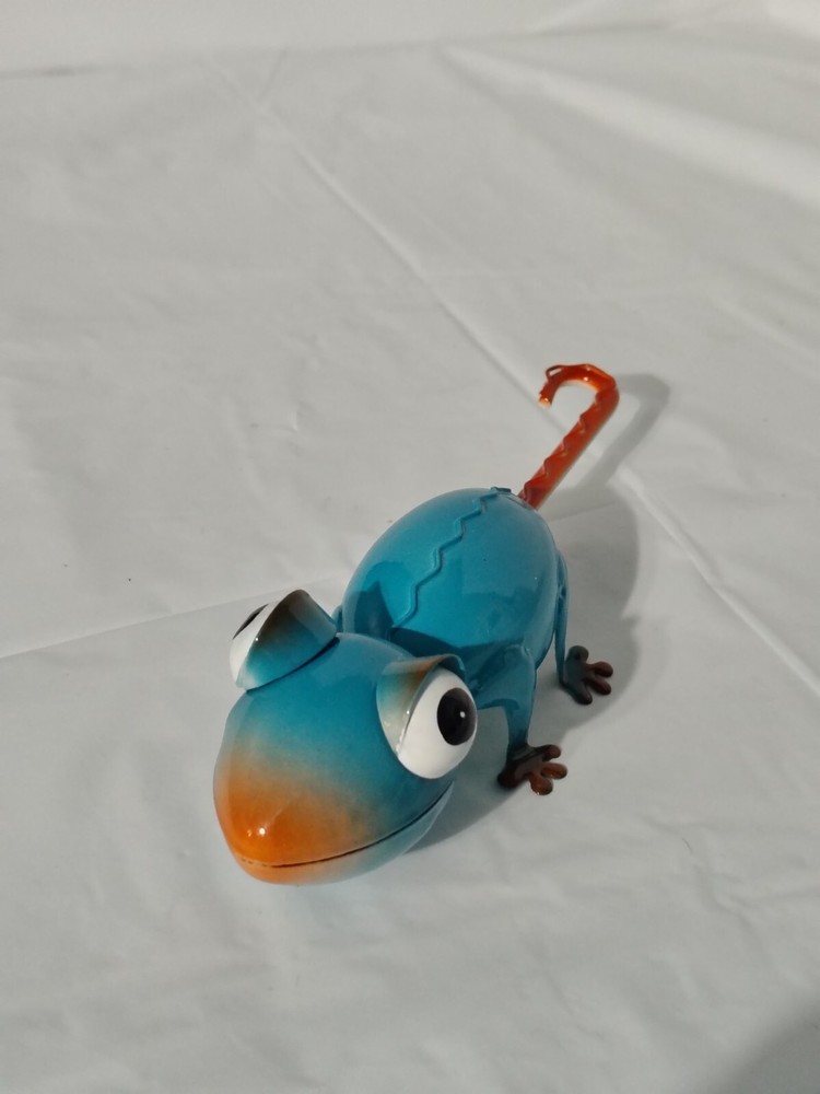 Vibrant Multicolored Metal Garden Lizard Statue Figurine