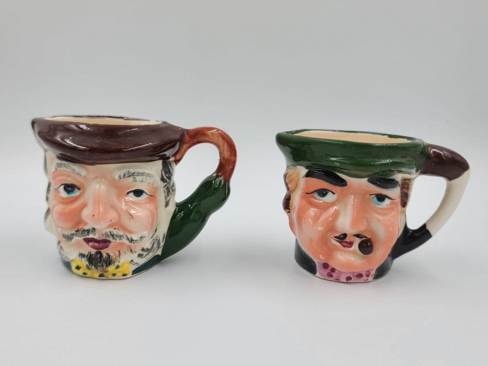 Vintage Mini Toby Mugs Hand Painted In Japan Set Of 2