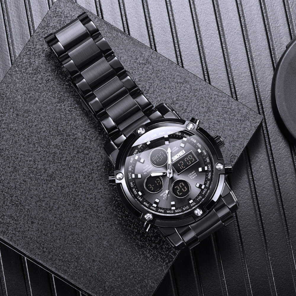 Dual Display Multifunctional Electronic Watch with Steel Strap and Luminous Feat