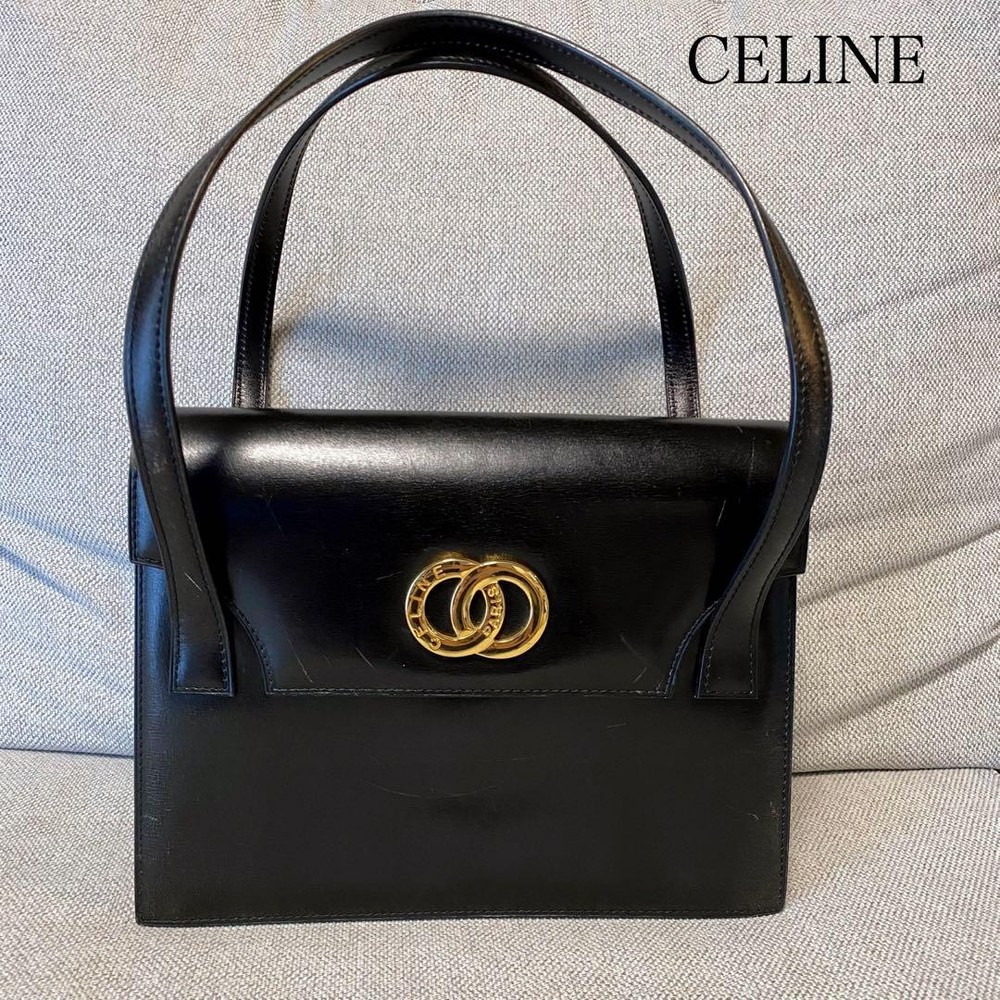 Celine Double Ring Gold Hardware Leather Handbag for Formal Occasions