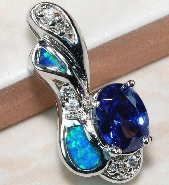2CT Treated Sapphire & Australian Opal Inlay 925 Sterling Silver Pendant GA8