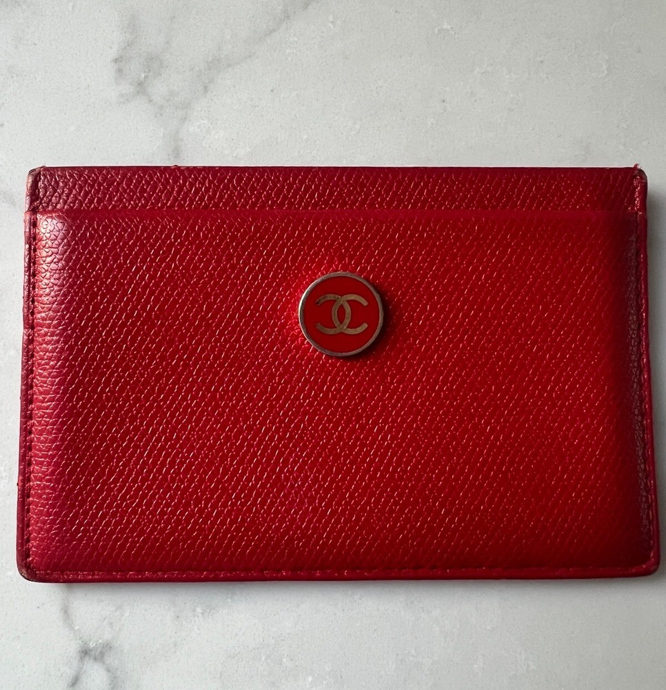 Chanel Coco Button Red Gold Unisex Card Case