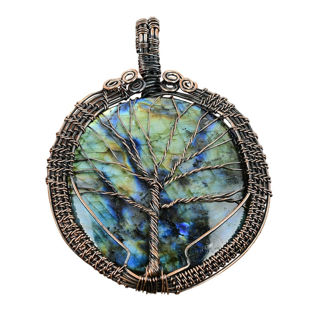 Labradorite Gemstone Tree of Life Pendant in Copper for Mother's Day Sale-image