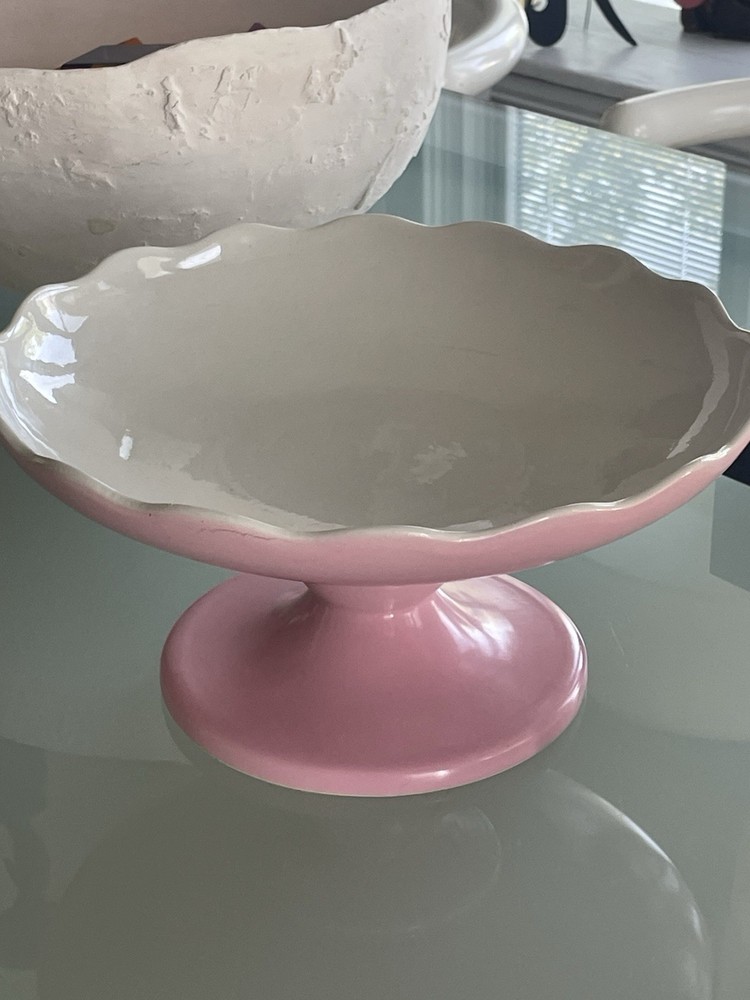1956 Pink Hull Footed Pedestal Cake Stand 10.5