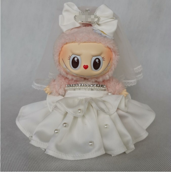 17CM POP MART Labubu Plush Doll Satin Wedding Dress Costume Only