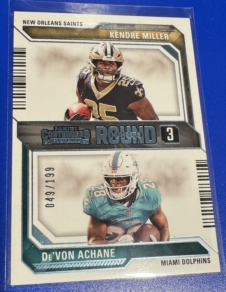 Kendre Miller De’Von Achane RC 2023 Contenders Round Numbers Teal 49/149 #16