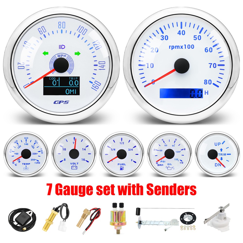 85mm 7 Gauge Set GPS Speedometer 0-160MPH with Senders for Boat Car Truck Marine