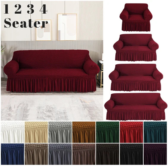 High Elastic Bubble Grid Sofa Cover 1-4 Seater with Skirt Hem for All Seasons