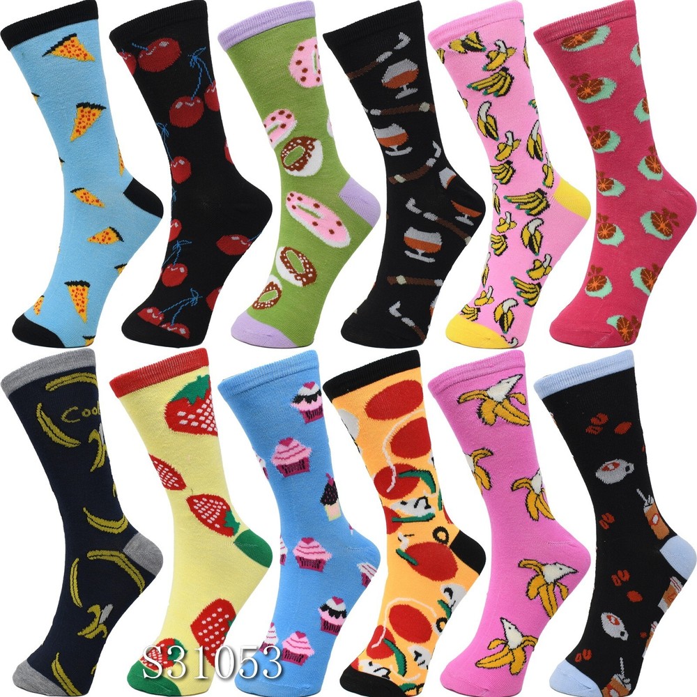 S.Christina 12PAIR Women's Crew Socks Assorted Prints Cotton Blend Thin Winter