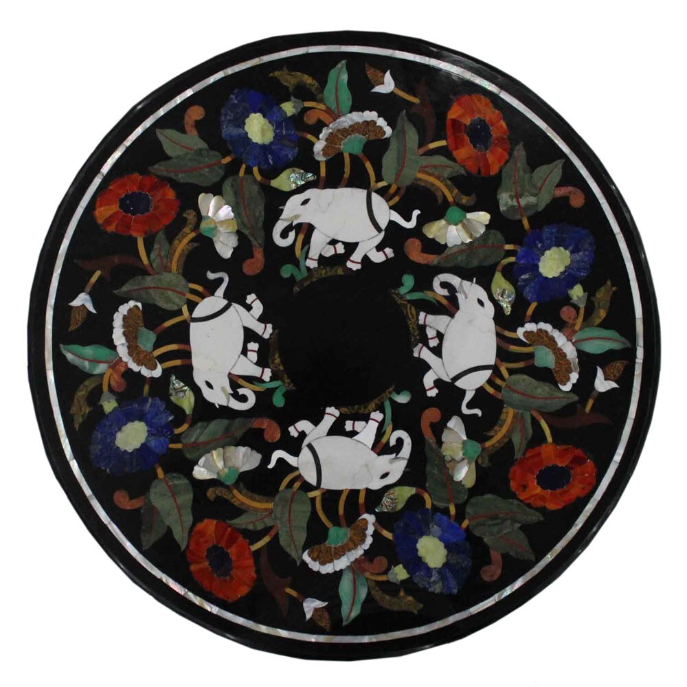 Black Marble Table Top with Elephant Inlay Art Cyber Monday Gift-image