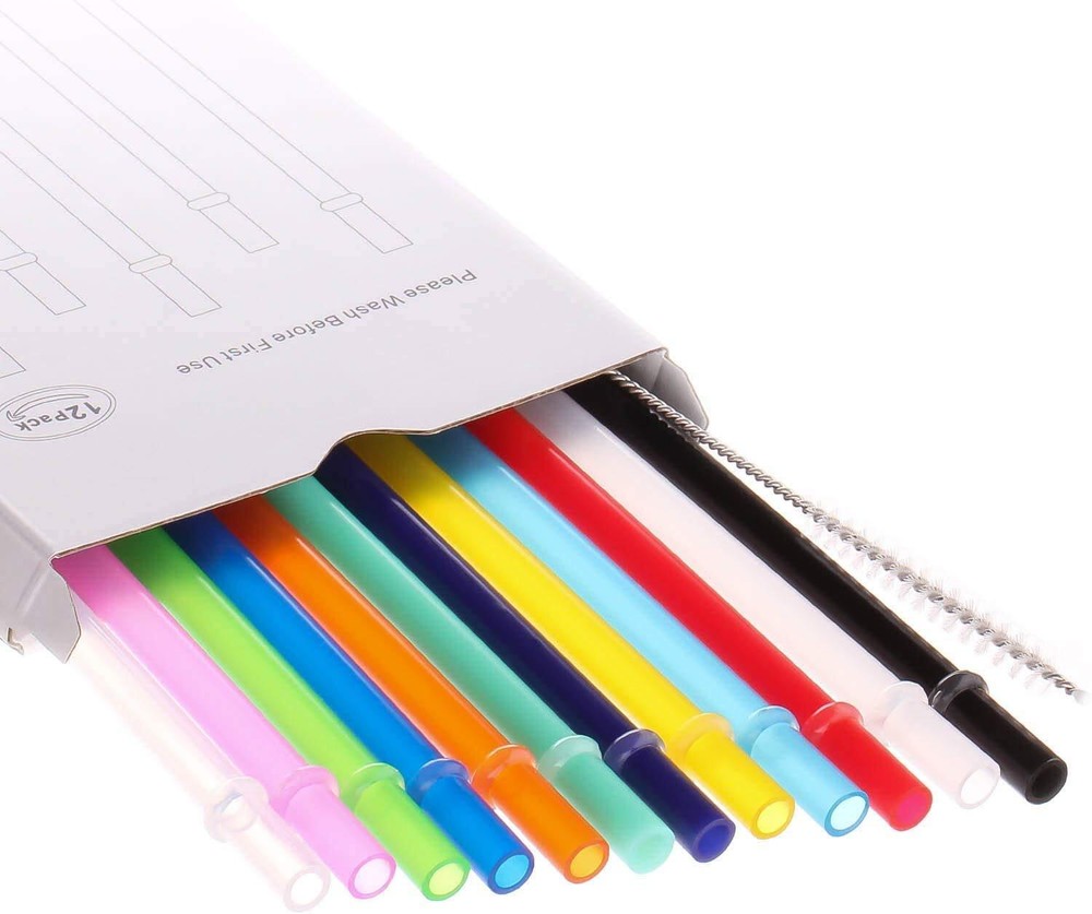 13-Inch Extra Long Reusable Plastic Straws for 30-100 Oz Water Bottles