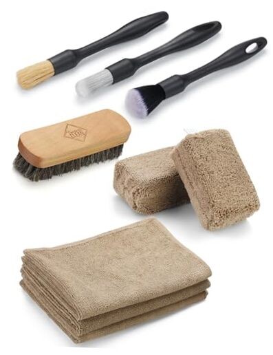 9PCS Brown Car Interior Detailing Kit with Microfiber Cloth & Applicator