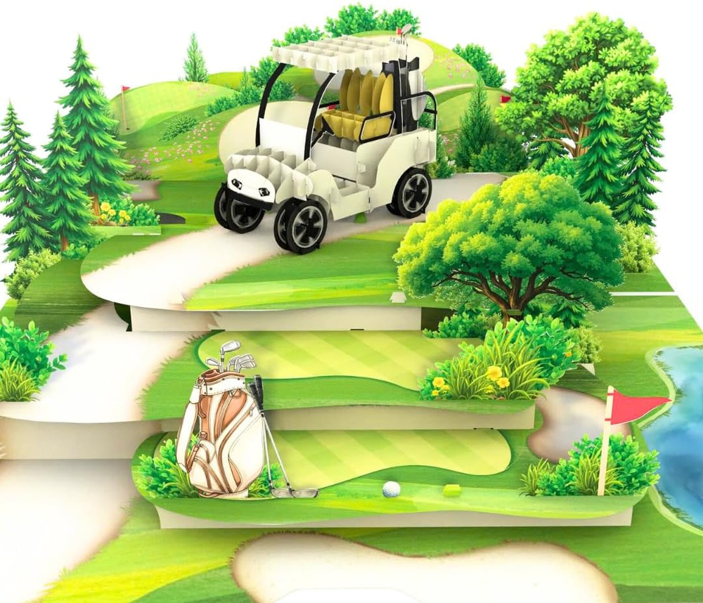 Pop up Golf Card for Men – 3D Course Pop up Card with Golf Cart, Unique Birthday