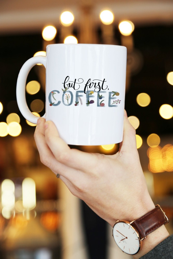 But First Coffee Illustrated Ceramic Plastic Travel Mug Drink Cup