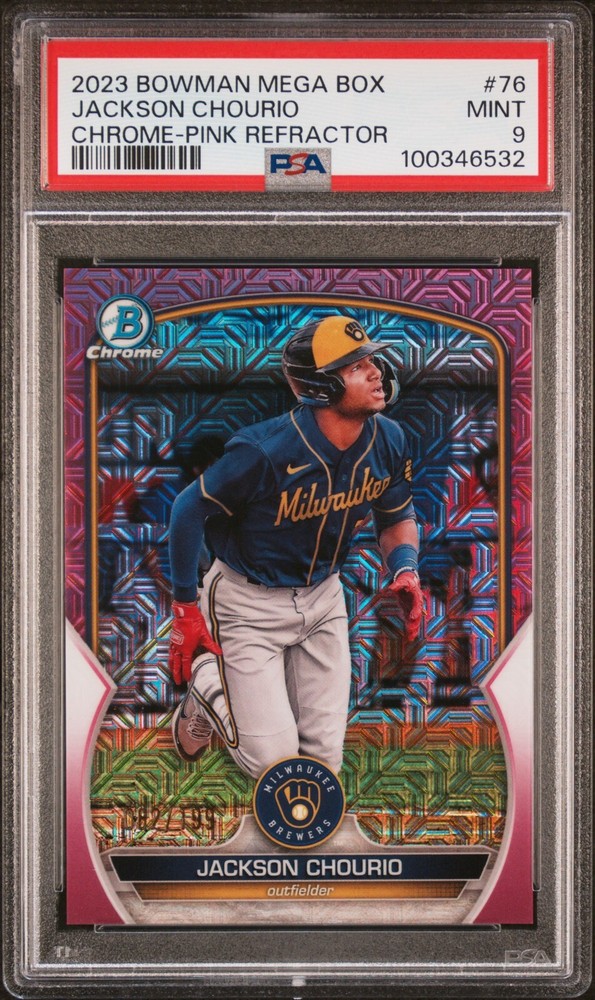 2024 Bowman Mega Box Chrome Pink Refractor /199 #76 Jackson Chourio - PSA 9 - RC