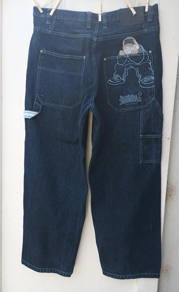 Men's Southpole Jeans 38x30 Y2K Baggy Skater Street Denim Embroidered Wide Leg