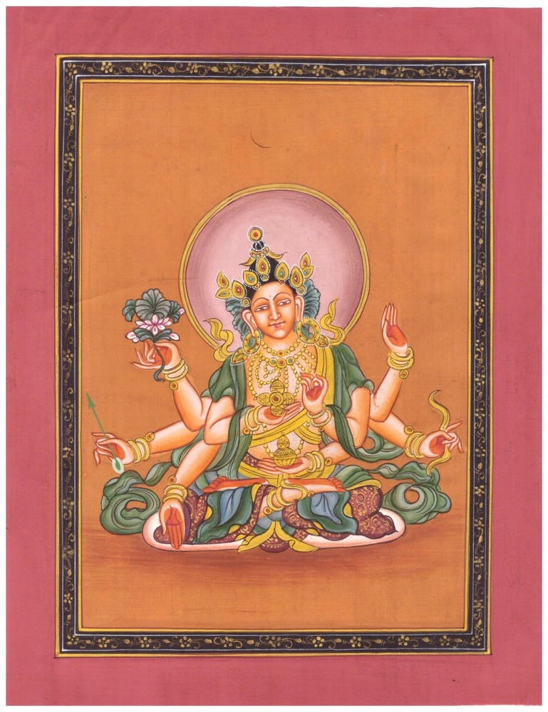 Mini Vintage Tara Thangka Buddhist Vajrayana Art 6.75x9 Inch Painting