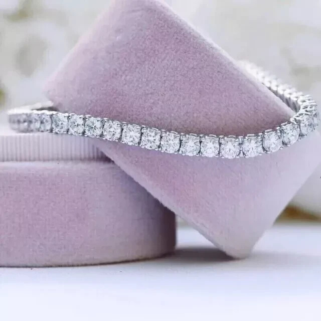 10Ct 4mm Lab Diamond Tennis Bracelet in 14K White Gold Plated 7.5 Inches