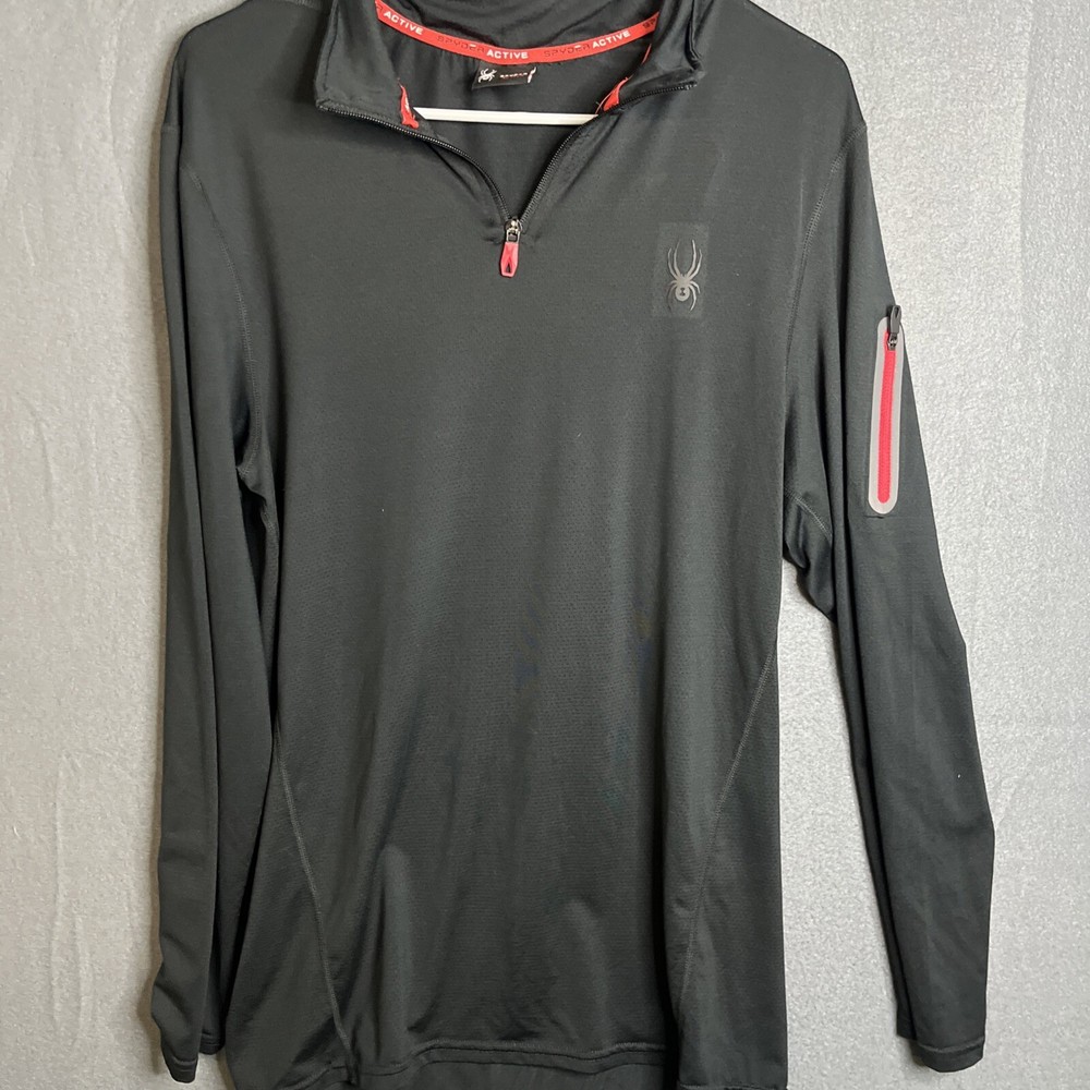 Spyder Active Base Layer 1/4 Zip Long Sleeve Black Pullover ProWeb Men's Large