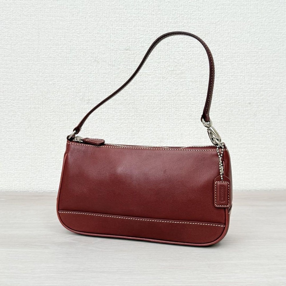 Coach Bordeaux Leather Handbag Pouch with Charm - Like New