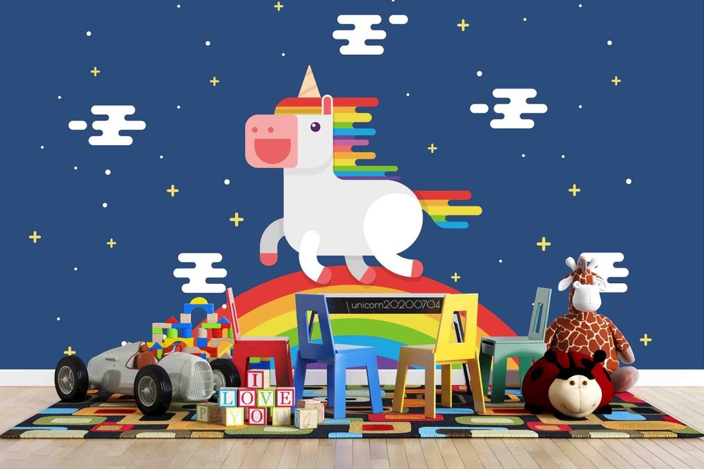 3D Unicorns Rainbow Clouds Cartoon Wall Murals Wallpaper Murals Wall Sticker 17