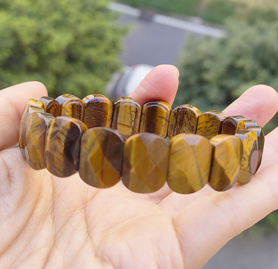 5pcs Yellow Tiger eye Gems Oval faceted Bracelet Chakra Reiki Healing Amulet