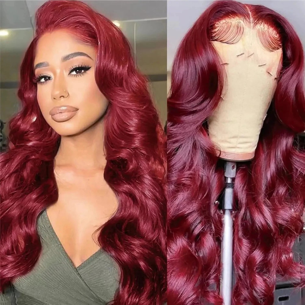 99J Burgundy 13x4 Lace Front Wig Brazilian Body Wave Human Hair Remy for Women