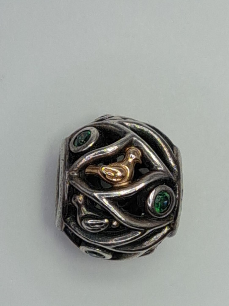 PANDORA S 925 ALE STER SILV 14K GOLD BIRDS OF A FEATHER CHARM