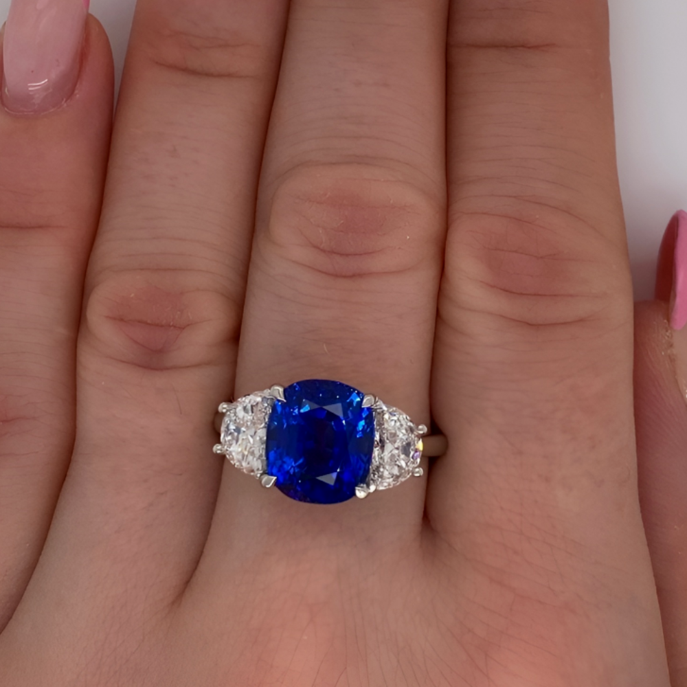 6 Ct Cushion Blue Sapphire Engagement Ring Lab Created 14K White Gold