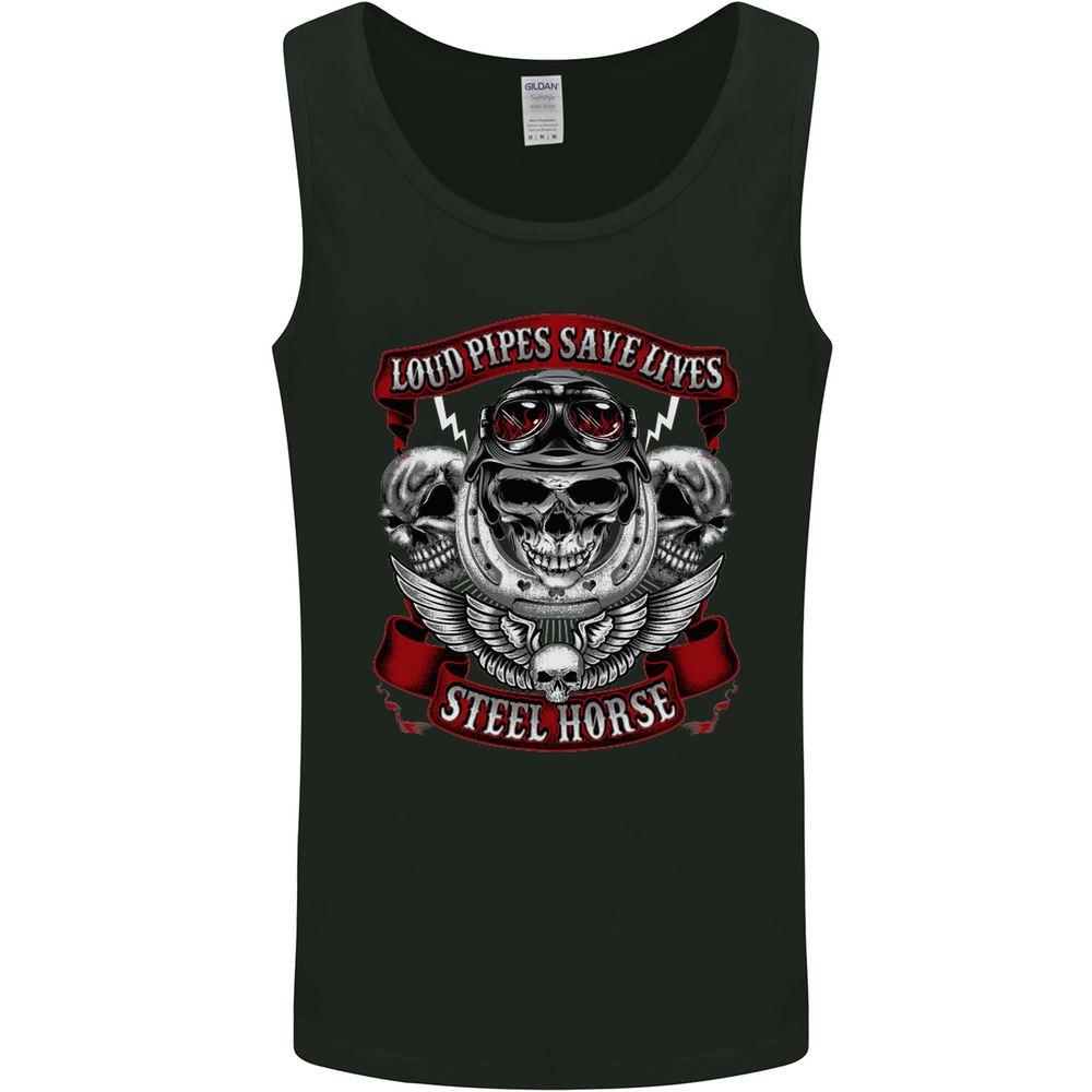 Motorcycle Lound Pipes Saves Lives Biker Mens Vest Tank Top